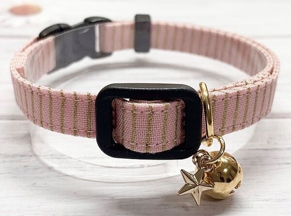 猫ちゃん用首輪 ピンク×金ストライプ ハンドメイド