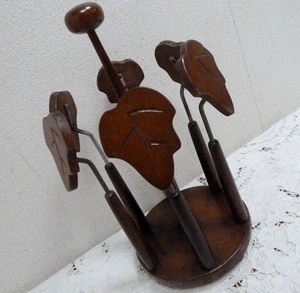 (*BM) Showa Retro / wooden ivy slippers stand holder 6 pair height 41. antique retro Vintage style ornament objet d'art rack 