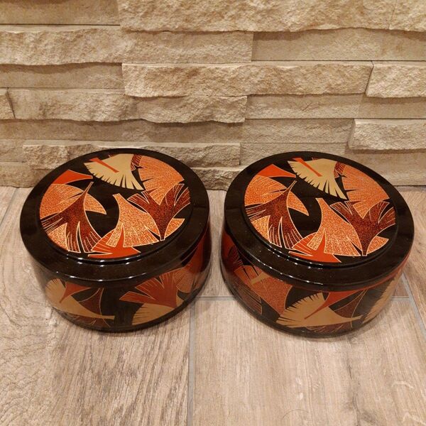 【新品 未使用】漆器 漆塗り 蓋付き寿司樽 2個セット