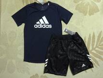 送料込み!!★新品★adidasアディダス★160★快適!半袖Ｔシャツ(ネイビー/紺)・快適グラフィックハーフパンツ(ブラック/黒)★上下★即決_画像1