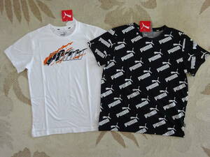 新品★送料込み!!★160★2枚★PUMA プーマ★大人気!!半袖ロゴ総柄Ｔシャツ ブラック 黒★グラフィック半袖Tシャツ ホワイト 白★即決