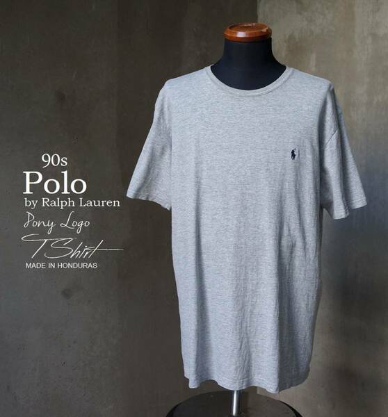 90s ポロ POLO Ralph Lauren ワンポイント ポニーロゴ 丸胴 霜降り 杢 半袖 Tシャツ M
