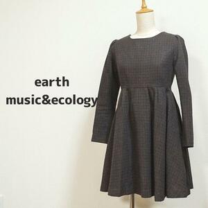 4032 earth music&ecology ワンピース　ひざ丈 チェック柄　ブラウン　レディース 10-25