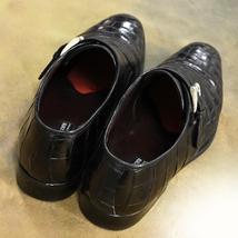 本物 超美品 テストーニ BLACK LABEL クロコダイルレザー シングルモンク シューズ メンズ8 紳士革靴 ブラック クロコ ローファー TESTONI_画像6