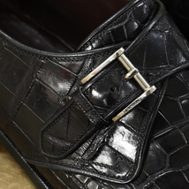 本物 超美品 テストーニ BLACK LABEL クロコダイルレザー シングルモンク シューズ メンズ8 紳士革靴 ブラック クロコ ローファー TESTONI_画像4
