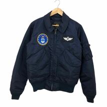 H618 ALPHA INDUSTRIES アルファインダストリーズ CWU-45/P ミリタリー フライトジャケット ナイロン ジャケット ジャンパー 紺 ワッペン M_画像2