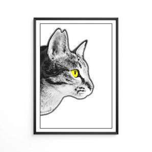(アートポスター)猫横顔②_白