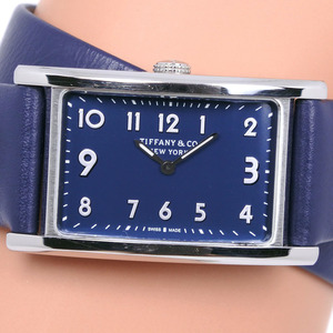 TIFFANY&Co. Tiffany East waist Mini 36668694 wristwatch SS× leather quarts lady's navy face [62090439] used 