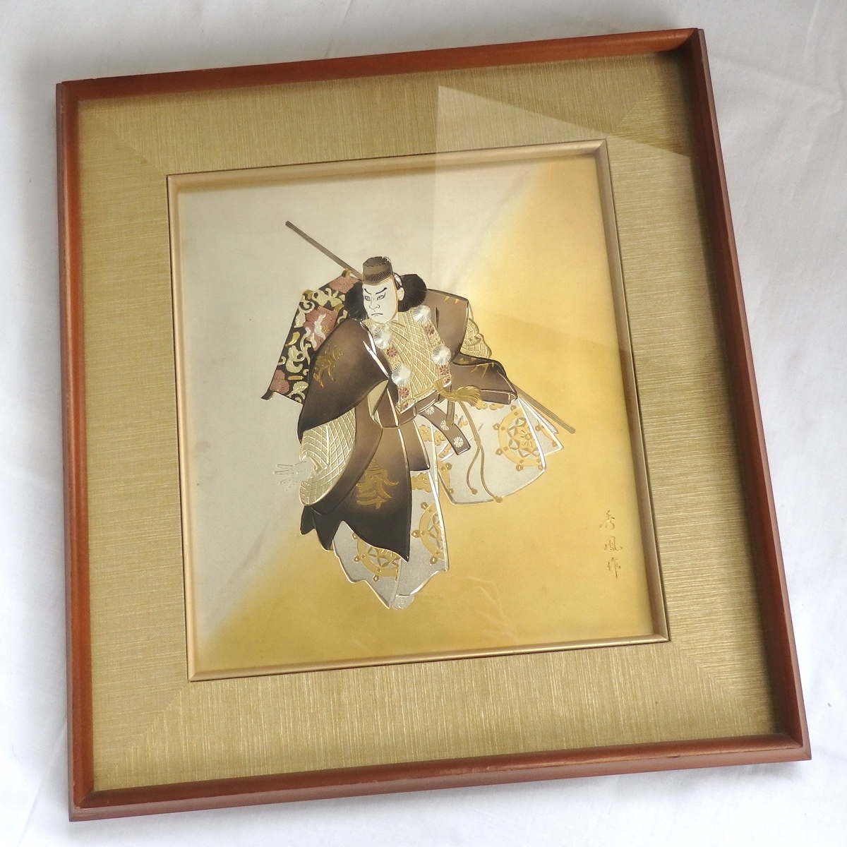 政】28576 彫金額 女性 O,TUJI作 真作 銅版画 骨董 古物-