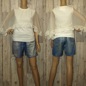 Chloe ◇ Chloe Onemic подлинная / Organdy &amp; Lace Top Top ◇ White / XS Size New 108 000 иен