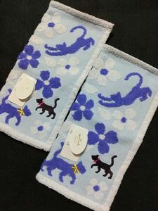 【新品】ホールマーク ブルー ２枚 婦人 猫 ネコ タオルハンカチ ハンカチ ギフト プレゼント