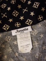 美品★Janette u.s.a★柄入りノースリーブウエストリボンストレッチシャツブラウス★Sサイズ★黒×アイボリー_画像3