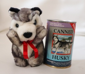  rare! soft pretty!Canned critterssibe Lien husky dog dog soft toy can attaching can. among had kept 