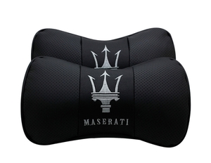マセラティ Maserati 車用ネックパッド 首クッション 2個セット ヘッドレスト ネックピロー ドライブ レザー 刺繍ロゴ ブラック