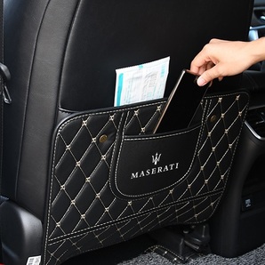 マセラティ Maserati 車用シートカバー 後部座席収納 バックプロテクター キックマット シートバックポケット 蹴り防止 ブラックの画像3