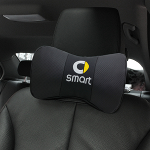smart メルセデス・ベンツ 車用ネックパッド 首クッション 2個セット ヘッドレスト ネックピロー ドライブ レザー 刺繍ロゴ ブラック