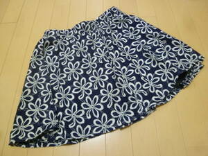 [ new goods ]HUSHUSH/ HusHush! navy blue hook braided floral print race design flared skirt 3/L/ navy Mini world!320