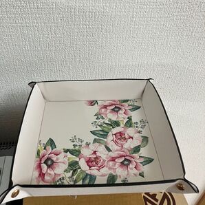 レザー調ケース 小物トレイ デコパージュ バラ