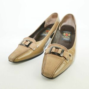 MIHAMA MOTOMACHImi is ma Honmachi 24.0 pumps heel square tu enamel suede switch tea color Brown /BC22