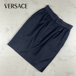 GIANNI VERSACE Gianni Versace front Zip tight skirt knees height lining equipped lady's dark gray size 38*BC131