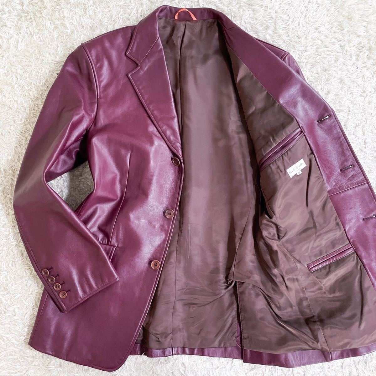 美品】ポールスミス レザージャケット 総柄 やぎ革 柔らかい 紫系-