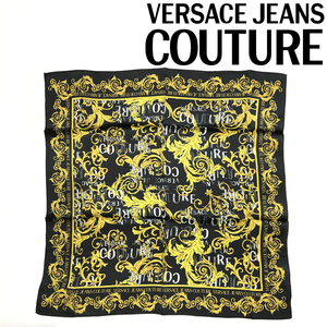 VERSACE JEANS COUTURE ベルサーチ ヴェルサーチェ スカーフ ロゴ バロッコプリント シルク ブラック 74HA7H01-ZG151-G89