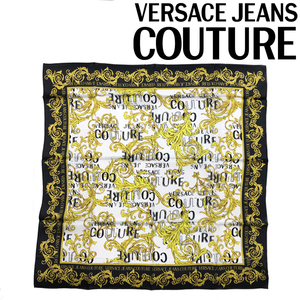 VERSACE JEANS COUTURE ベルサーチ ヴェルサーチェ スカーフ ロゴ バロッコプリント シルク ホワイト 74HA7H02-ZG151-G03