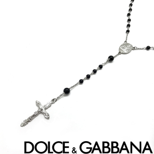 DOLCE&GABBANA Dolce & Gabbana brand necklace Cross 10 character . Rosario silver × black pearl WNG101-W0001-87655