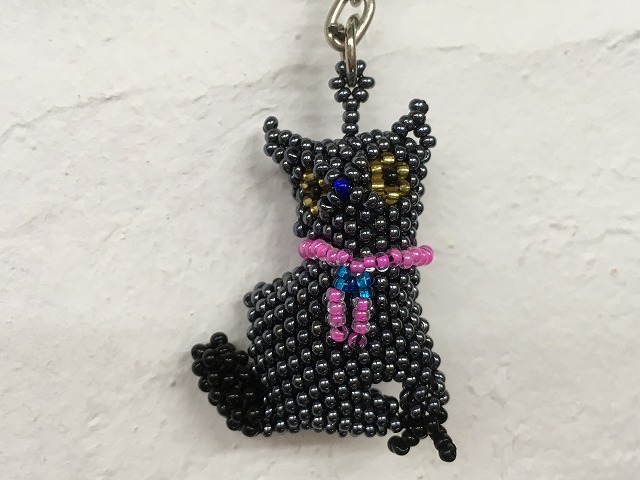 Abalorios Llavero Gato Gato Negro Gato Gato Abalorios Amigurumi Abalorios Semillas Abalorios Abalorios Hechos a Mano Peluche Encanto, trabajo de perlas, Producto terminado, otros