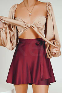 XL size .... satin .... skirt wine red CP free shipping domestic sending large size # [6035-3-4B