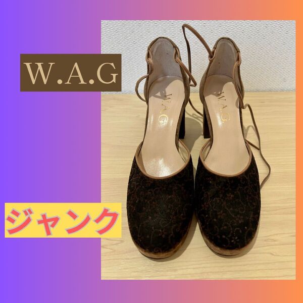 パンプス ハイヒール アンクル紐リボン ヒ-ル太め日本製 23cm 【ジャンク品】