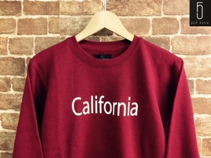 ★表記M/新品！CALIFORNIA.カリフォルニアプリント.ZIP FIVE.スウェット.WINE.サーフサーファー.西海岸アメカジスタイル.配色◎.サファリ/Y