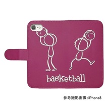 Galaxy Note20 Ultra 5G SC-53A/SCG06　スマホケース 手帳型 バスケットボール 籠球 スポーツ モノトーン 棒人間 ピンク_画像2