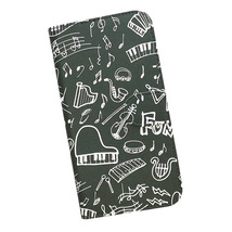 HUAWEI　スマホケース 手帳型 プリントケース 音符 ピアノ 楽器 黒板 ミュージック_画像1