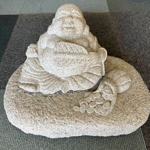 縁起物 石置物 手彫り 穏やかな顔してます 和風 日本 オブジェ 庭園 布袋様 石 作品 格安売り切りスタートsvr