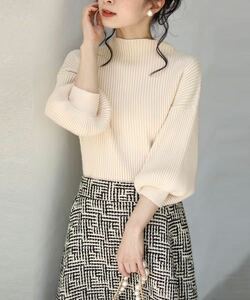  new goods tag not yet arrived CAWAII Kawai i sleeve po one . off neck. rib knitted tops size L-XL beige regular price,6.280 jpy 