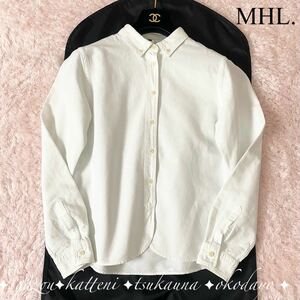 MHL. MARGARET HOWELL マーガレットハウエル コットン 長袖 ボタンダウンシャツ ブラウス 白 ホワイト ゆったりシルエット オーバーサイズ