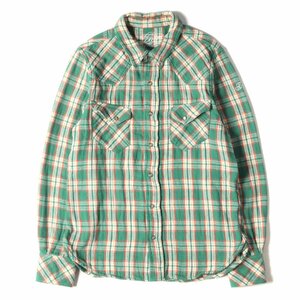 美品 TMT ティーエムティー シャツ ヘビー ダブルガーゼ ウエスタン チェックシャツ W-GAZE CHECK SHIRTS グリーン オレンジ M トップス