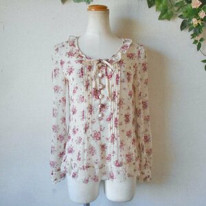  L'Est Rose LESTROSE blouse 2 see-through lady's floral print chiffon made in Japan 