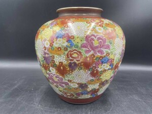 九谷 光峰 色絵 金彩 花尽細密絵付 花瓶 飾壺 高さ約25cm アンティーク