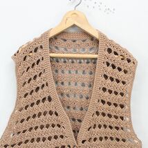 USA VINTAGE CROCHET NEEDLE KNITTING DESIGN VEST/アメリカ古着鍵編みデザインニットベスト_画像6