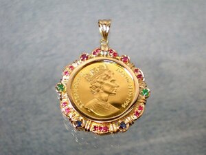  Man island cat gold coin pendant head [No9] unused goods!