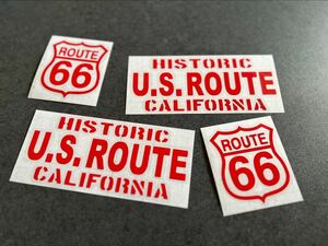 送料無料♪ U.S. ROUTE66 ステッカー お得4枚セット ステッカー 赤色 CALIFORNIA 世田谷ベース ステンシル ハーレー アメ車