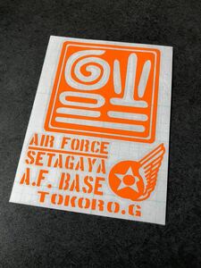 送料無料♪ US 世田谷 逆さ福 AIRFORCE ステッカー オレンジ色 達磨 アメ車 旧車 世田谷ベース ステンシル 寿福 降幸福天 10563