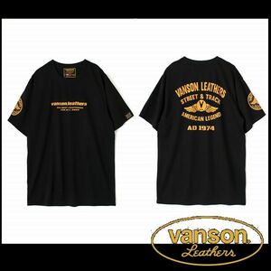 新品正規 VANSON Tシャツ 半袖Tシャツ ブラック/イエロー L VS23804S アメカジ バイカー