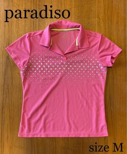 パラディーゾ ゴルフウェア レディース ポロシャツ 半袖 サイズM 春夏 ピンク 