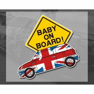 BABY ON BOARD ステッカー ミニクーパーデザイン MINI COOPERに最適！ BABY IN CAR 赤ちゃん 乗ってます ユニオンジャック