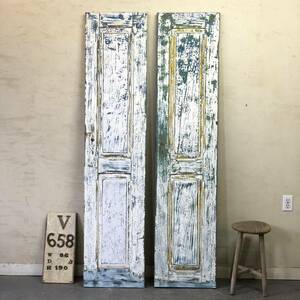 V-658 W86×H190 old cheeks material. double doors door 2 sheets set both opening lino beige .n Vintage door fittings car Be Junk style DIY Cafe ftg