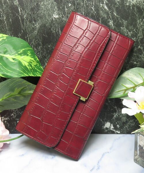三つ折りレディース長財布 三つ折り女性財布、新品*当日発送(ワインレッド)