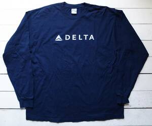 00's 非売品 DELTA デルタ航空 ロゴプリント ロングスリーブTシャツ XL ネイビー カットソー